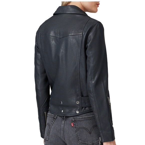 Blue All Saint Gidley Leather Biker Jacket - Picture 3 of 8